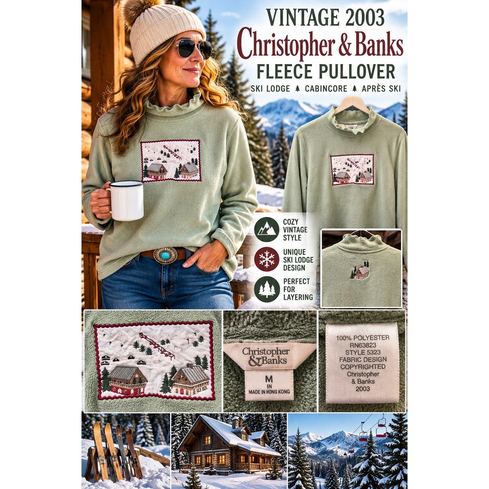 Vintage Y2K Christopher & Banks Fleece M Ski Lodge Cabin Après Ski Gorpcore